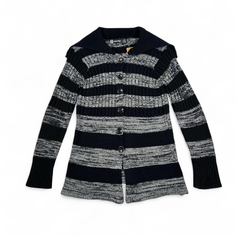 Y2K black and grey striped cardigan with sailor collar